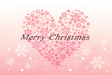 ピンクの雪の結晶でハート クリスマスカード 2016 かわいい 無料 イラスト