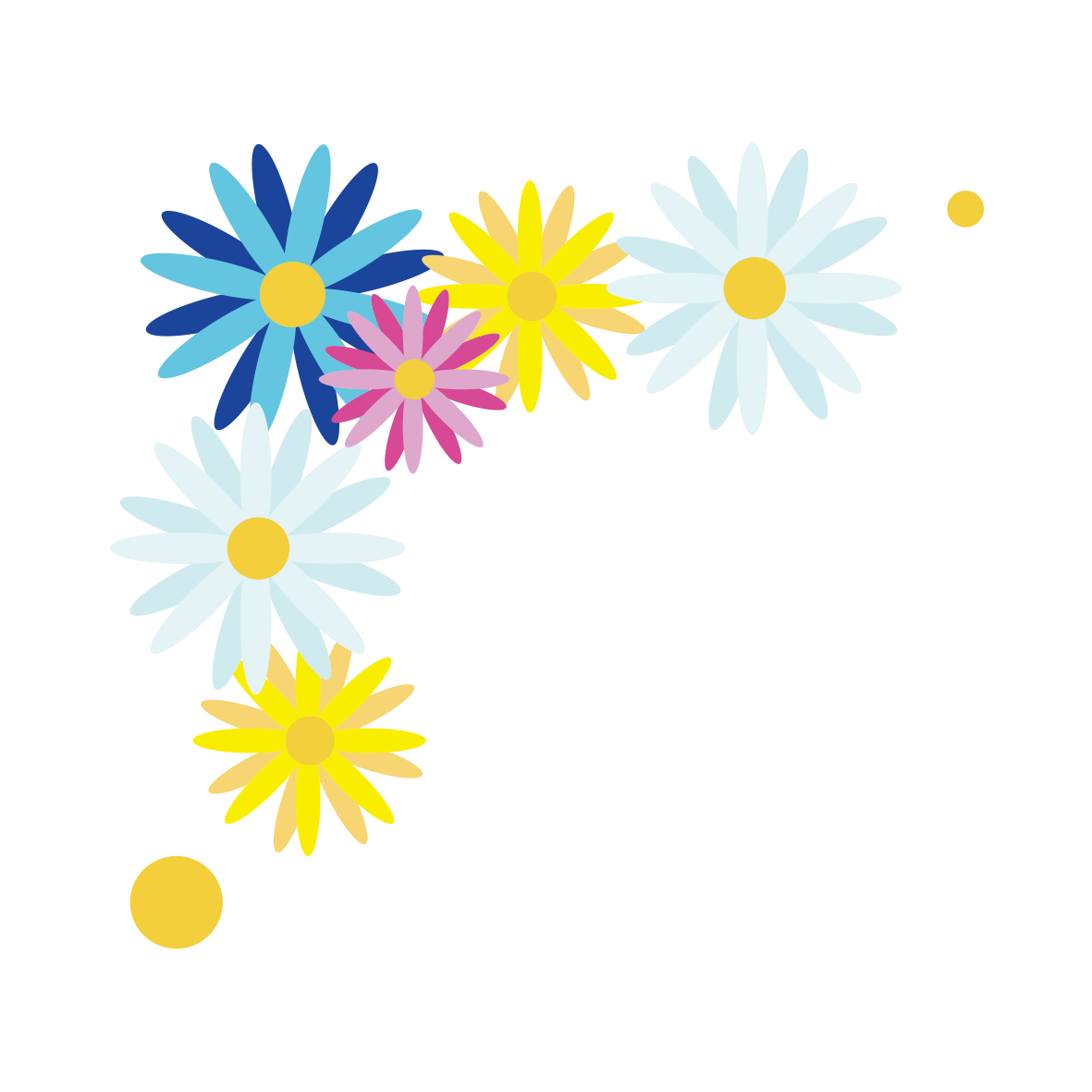 カラフルな花のコーナー飾り（青）