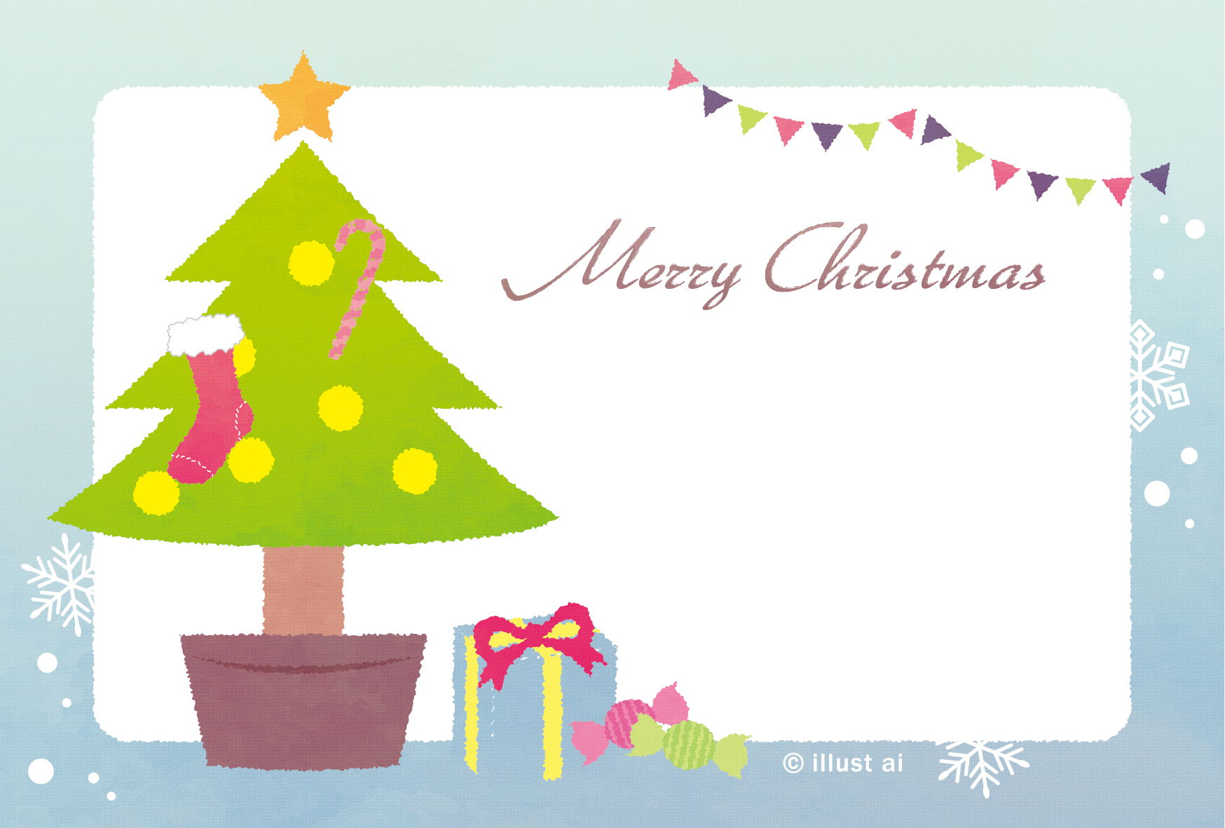 手書きokのツリーと贈り物 クリスマスカードテンプレート ポストカード イラスト素材サイト イラストareira Postcard Template