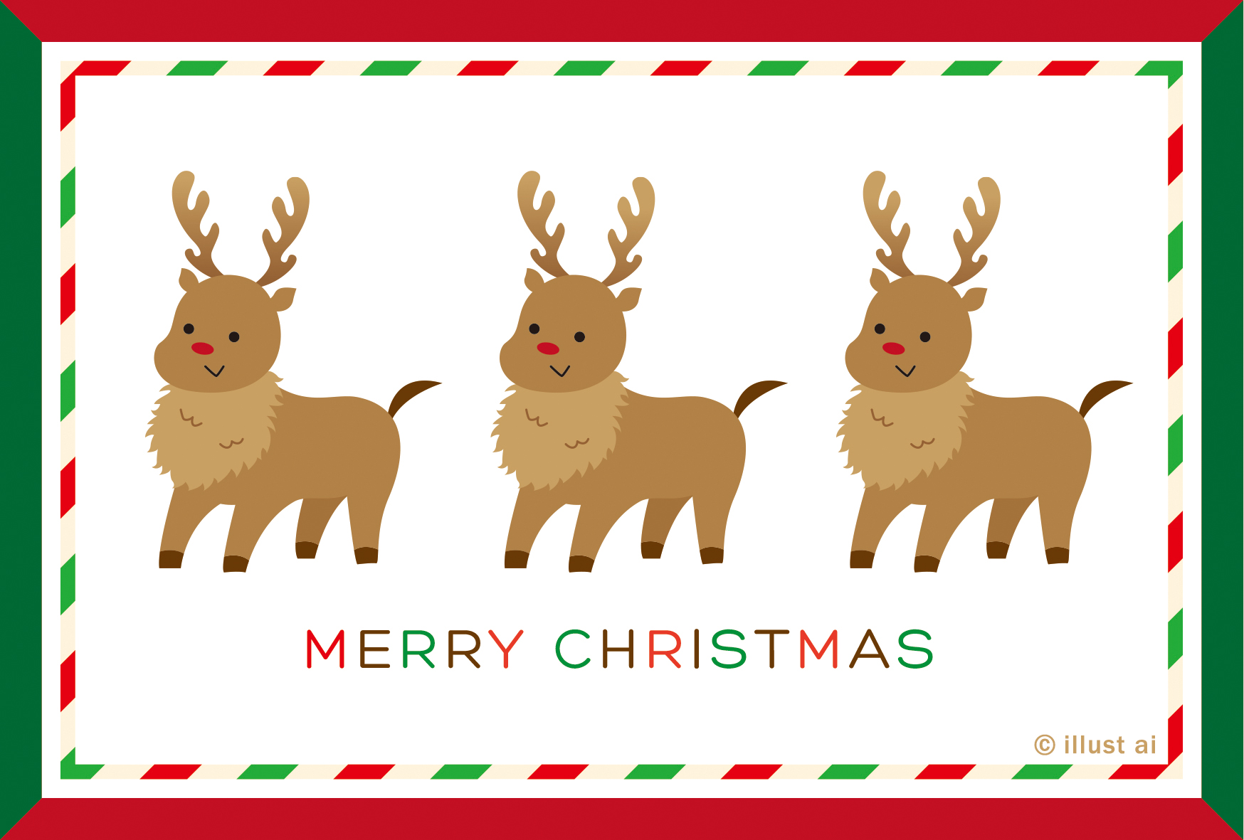 赤と緑のフレームとトナカイ クリスマスカードテンプレート ポストカード イラスト素材サイト イラストareira Postcard Template