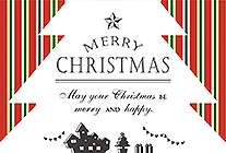 画面いっぱいのクリスマスツリーのシルエットにメッセージを書き入れました。クリスマスイメージのストライプ柄がオシャレなカードです。