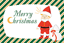 「Merry Christmas」の飾り文字が素敵なクリスマスカードです。小さなサンタクロースのイラストが可愛らしい♪空いたスペースにメッセージが書き込めます。