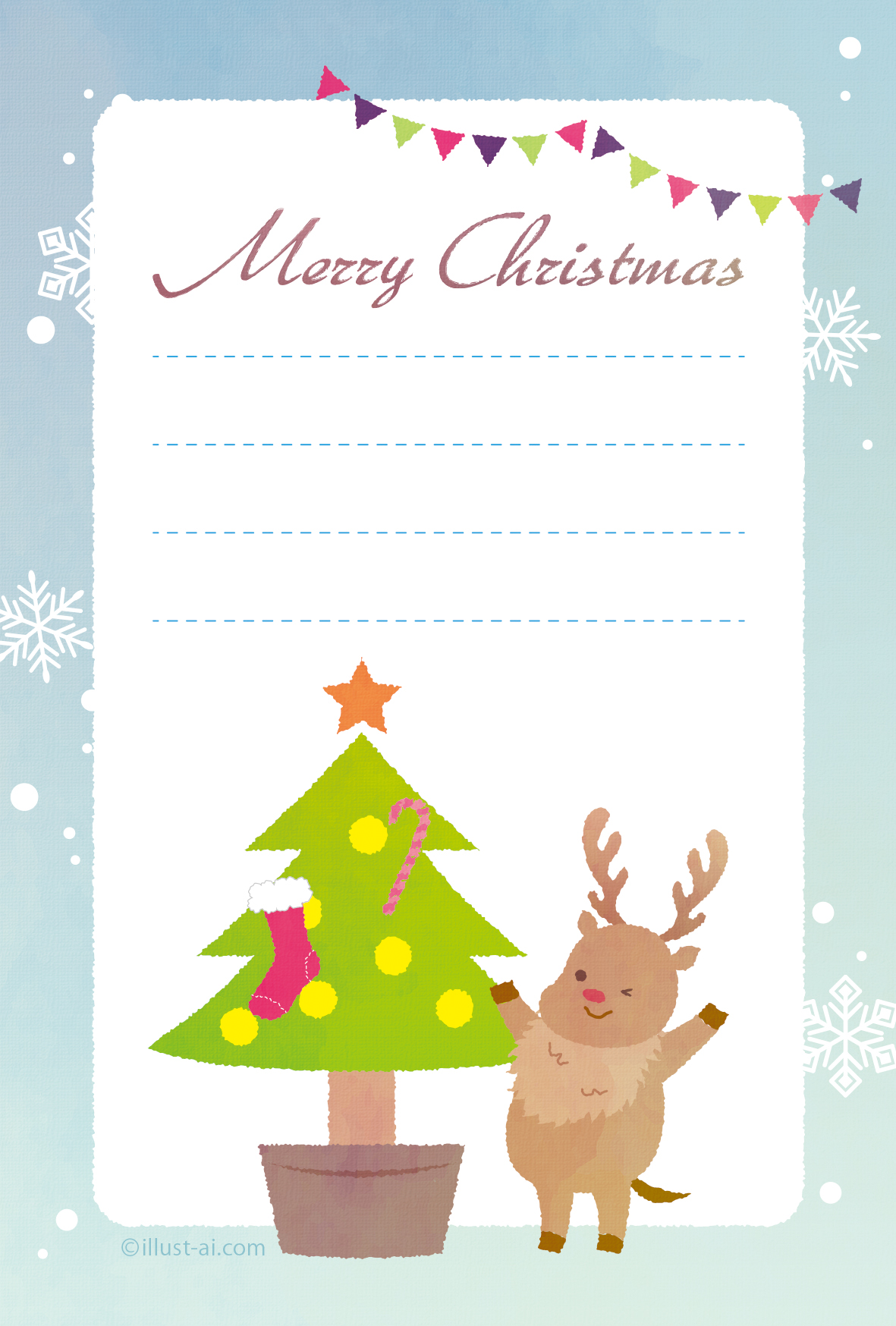 ツリーとトナカイ クリスマスカードテンプレート ポストカード イラスト素材サイト イラストareira Postcard Template