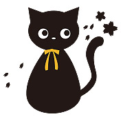 桜とイエローのリボンがかわいい黒猫