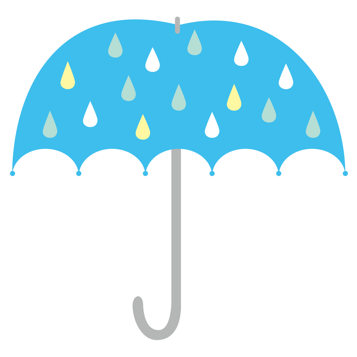 しずくの模様がかわいい傘のイラストです。雨の季節のお便りイラストにいかがでしょうか？