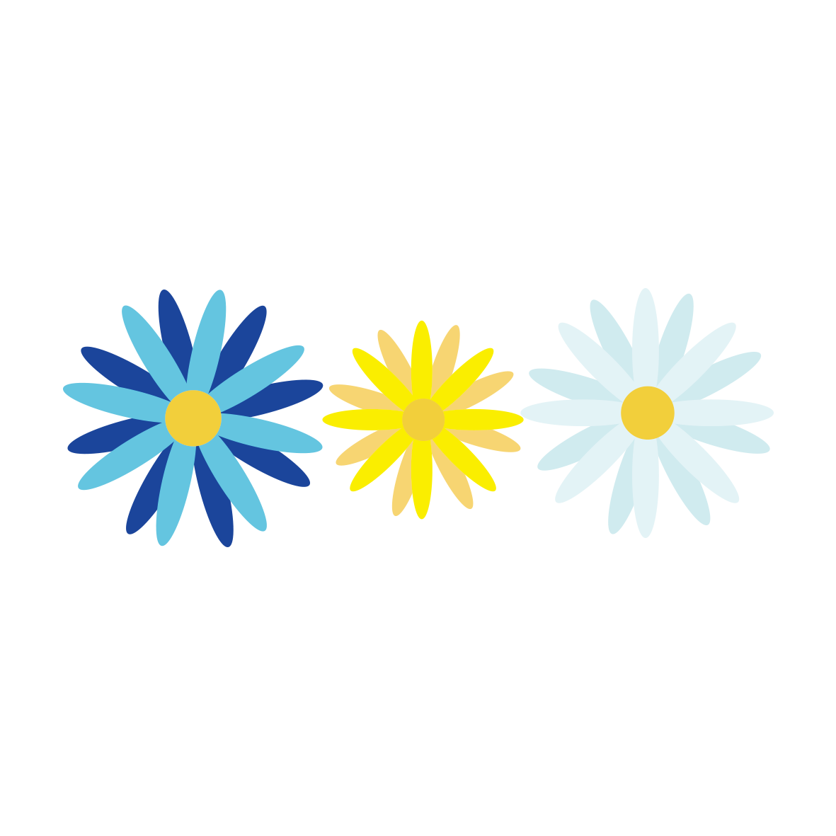 1列に並んだカラフルな花（青）