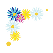 カラフルな花のコーナー飾り（青）