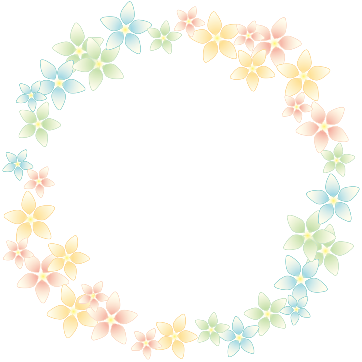 ふんわりカラーの花の円フレーム 無料イラスト イラストareira