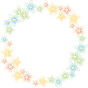 ふんわりカラーの花の円フレーム 無料イラスト イラストareira