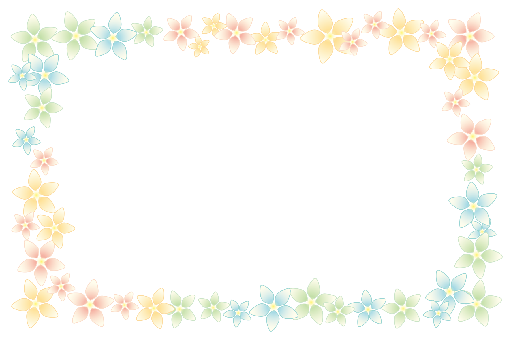 ふんわりカラーの花の四角フレーム 無料イラスト イラストareira