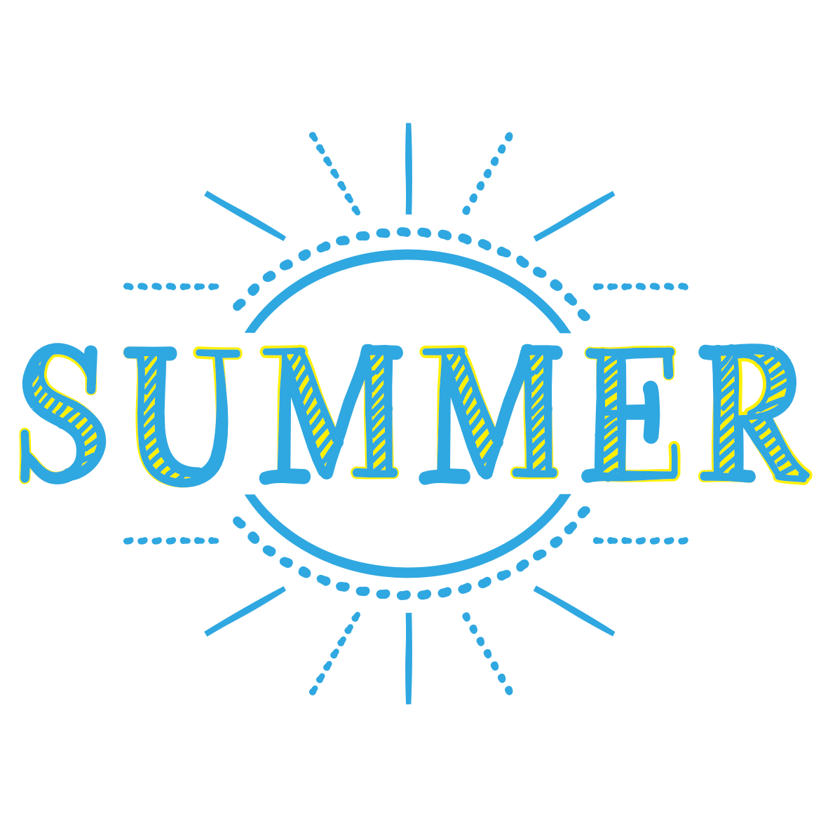 「SUMMER」のデザイン文字です。爽やかな夏らしい水色の飾りです。楽しいイメージにしてくれます！
