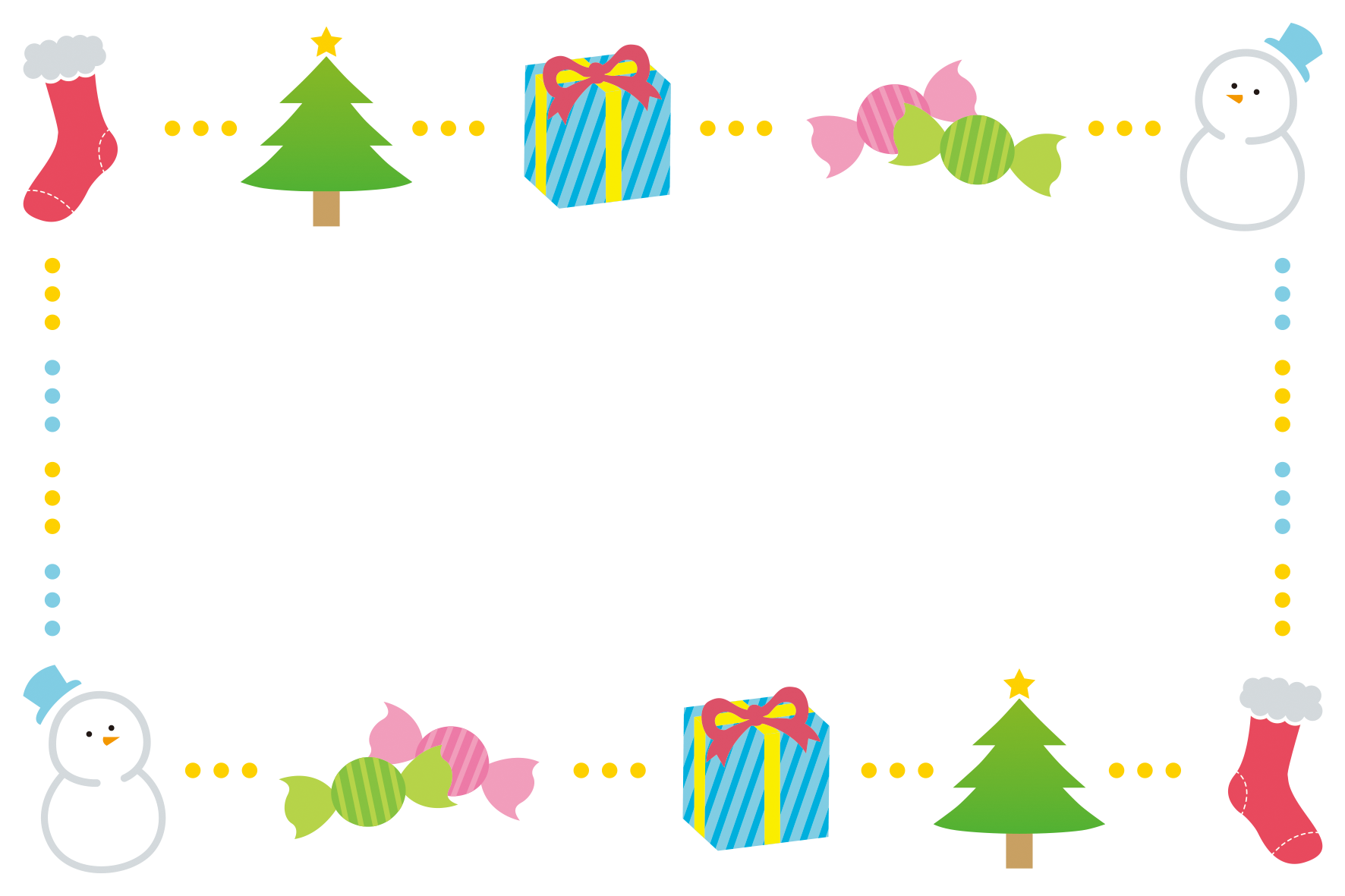ツリー、プレゼント、雪だるまなどクリスマスをモチーフにしたフレーム素材です。オリジナルのクリスマスカードにしても楽しそう♪