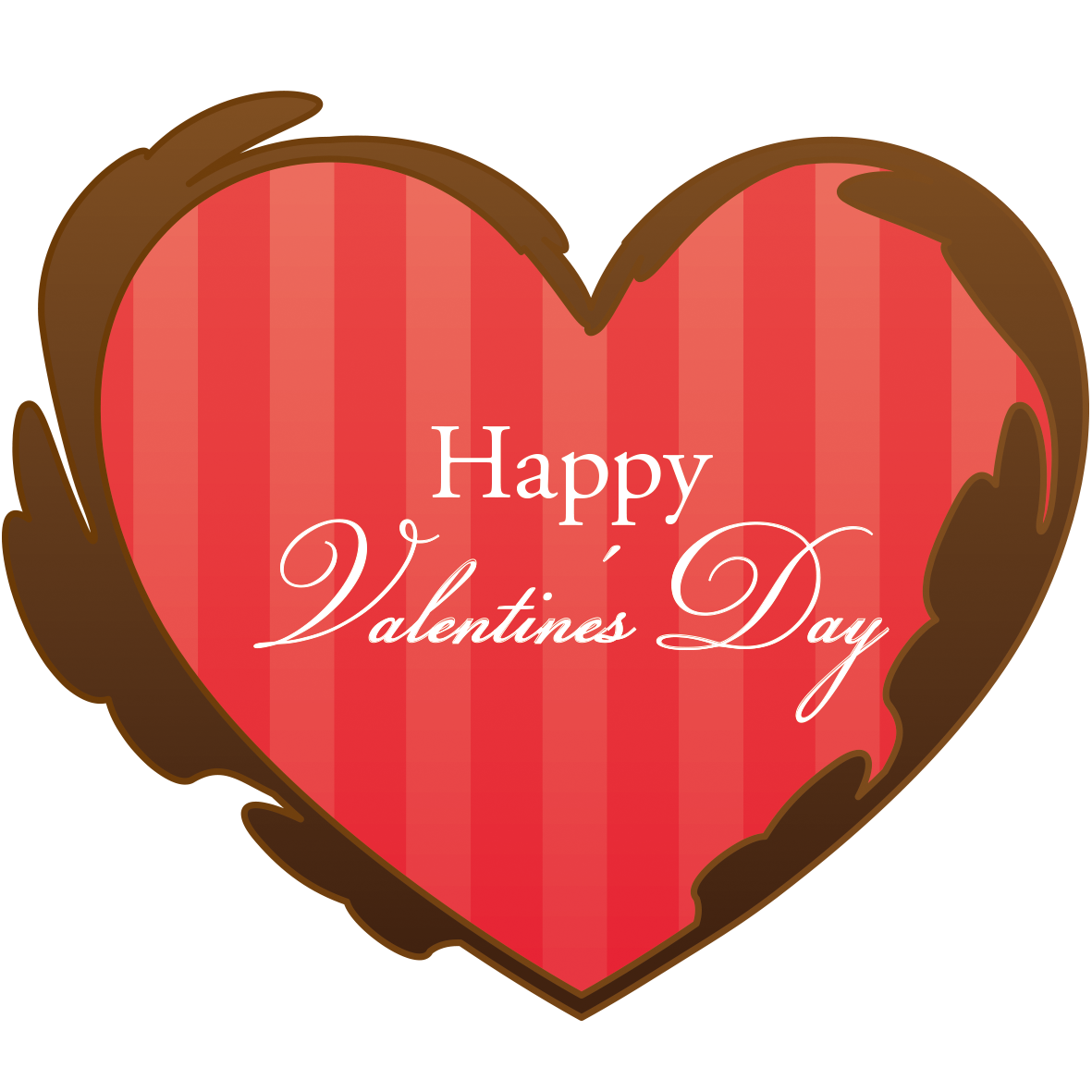 豪華な雰囲気のバレンタインのイラスト素材です。チョコレート色の飾りや赤いハートのストライプ柄も可愛いポイントです。