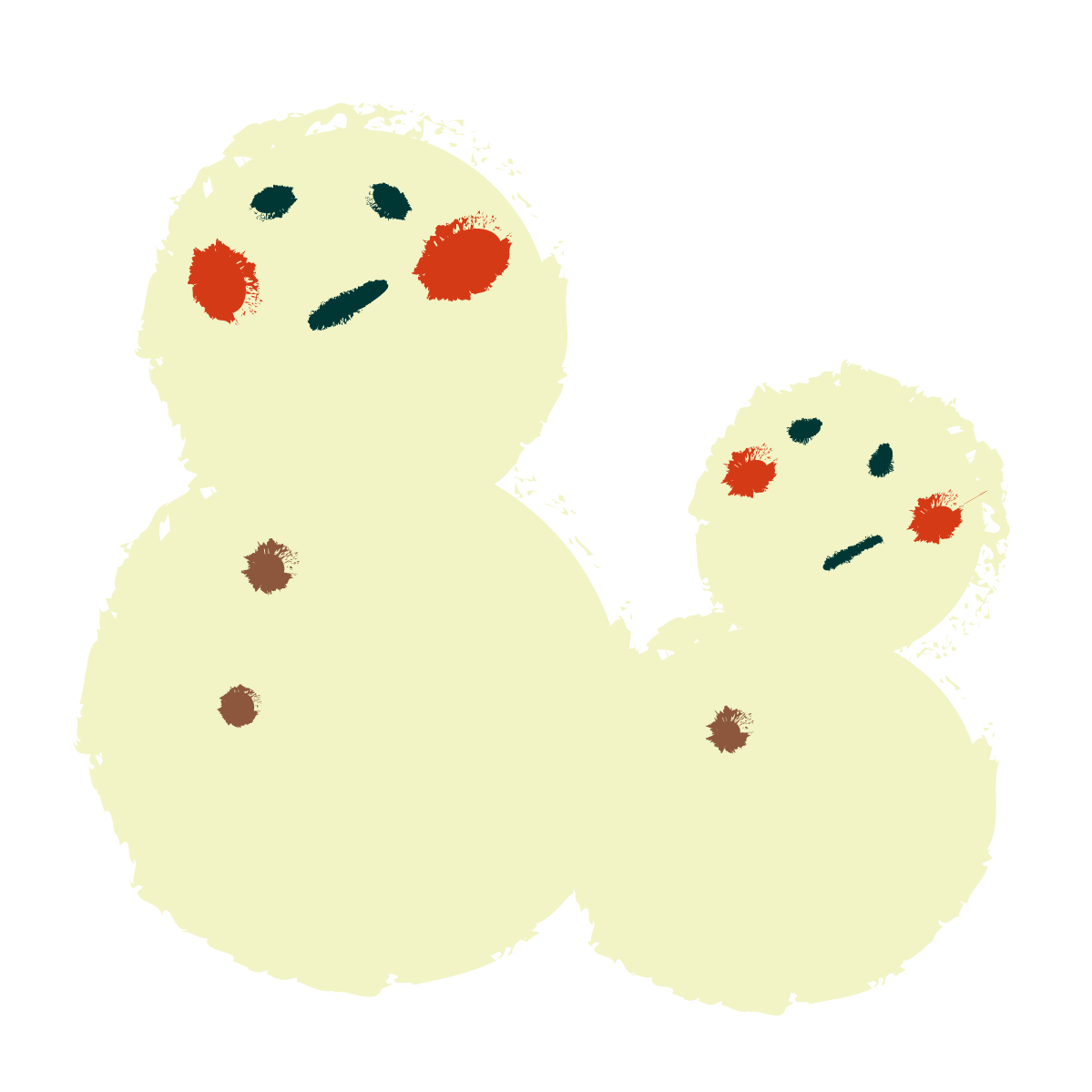 ぴったりくっつく2体の雪だるまが可愛い。赤いホッペとゆるい表情も可愛いです♪