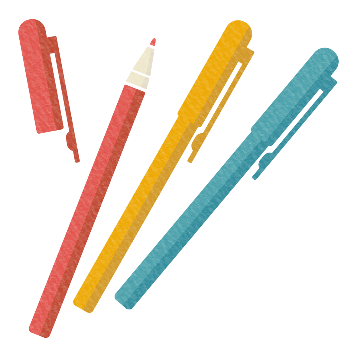 赤・黄・青のカラーペンのイラスト素材です。<br>
幼稚園や小学校の図画工作の持ち物をお知らせするプリントなどの飾り付けにお使いいただけます。
大人の方の参考書のワンポイントイラストとしてのご利用もおすすめです♪