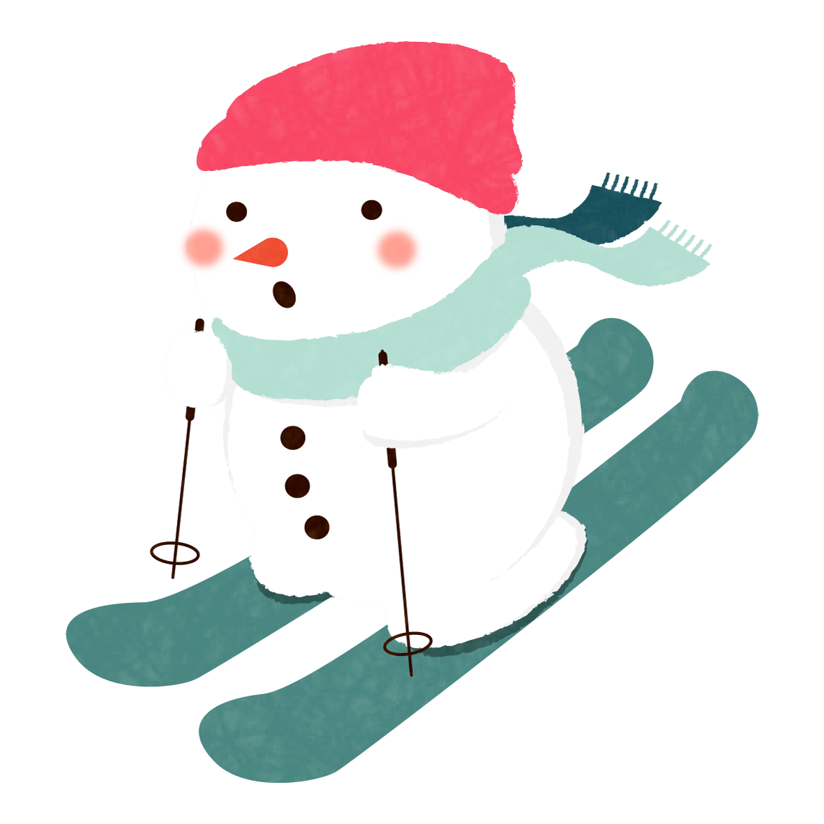 ウィンタースポーツを楽しむ、かわいい雪だるまのイラストです☆<br>
スキー旅行のしおりや、季節のイメージイラストとしてお使いいただけます。