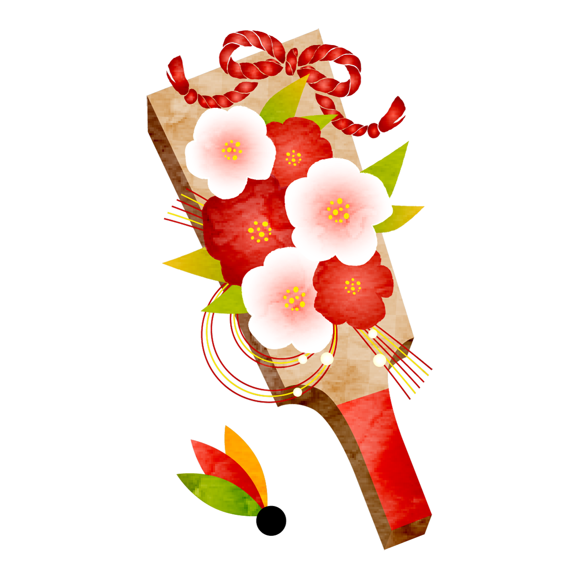 梅の花で飾られた華やかな羽子板のイラストです♪<br>
年賀状への使用はもちろんのこと、お正月遊びの紹介などのイラストとしてもオススメです。