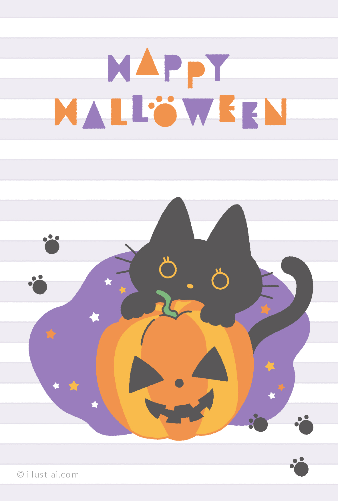 黒猫とジャック オ ランタン ハロウィンカード19 ポストカード イラスト素材サイト イラストareira Postcard Template