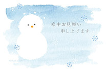 雪だるまの水彩風のイラストがふんわり優しいデザイン。