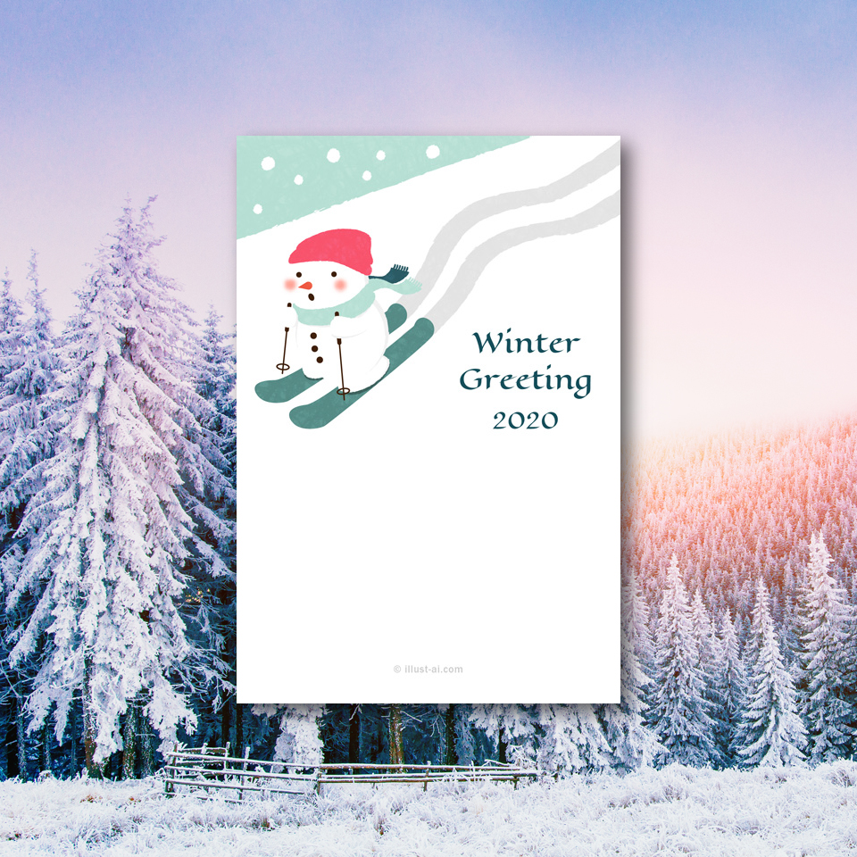 スキーをするスノーマンのグリーティングカード 寒中お見舞い19 ポストカード イラスト素材サイト イラストareira Postcard Template