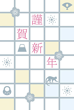 格子模様 年賀状 2016 和風 無料 イラスト1