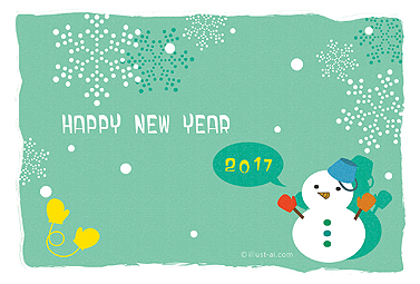 布のような質感が面白い雪だるまのイラスト年賀状 年賀状 亥年 2017 かわいい 無料 イラスト