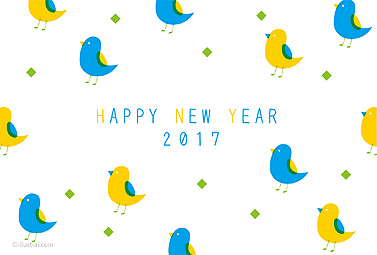 オシャレな配色でデザインされたの小鳥のイラスト 年賀状 亥年 2017 シンプル 無料 イラスト
