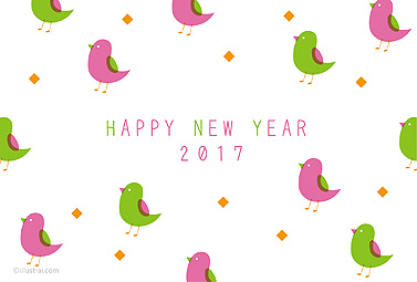 オシャレな配色でデザインされたの小鳥のイラスト 年賀状 亥年 2017 シンプル 無料 イラスト