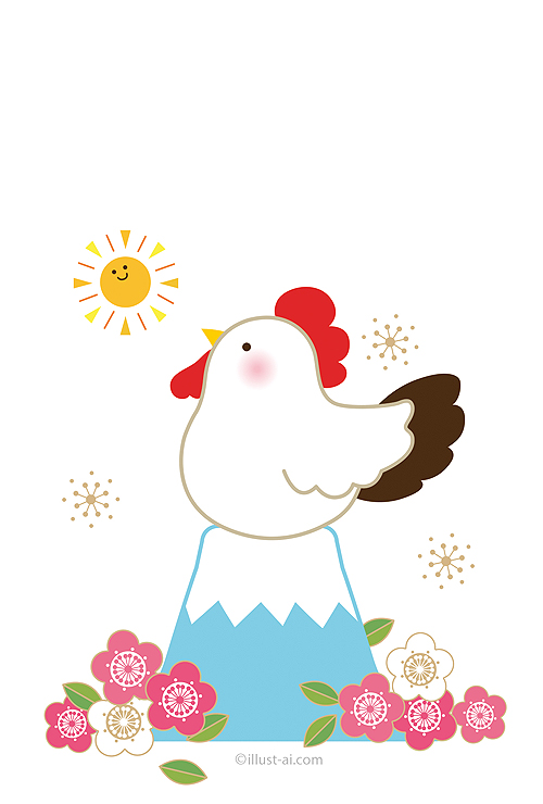 トリと富士山のほっこり可愛いイラスト 年賀状 2017 干支 無料 イラスト