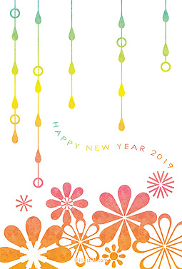 グラデーションが綺麗な花としずくのイラスト 年賀状 亥年 2019 かわいい 無料 イラスト