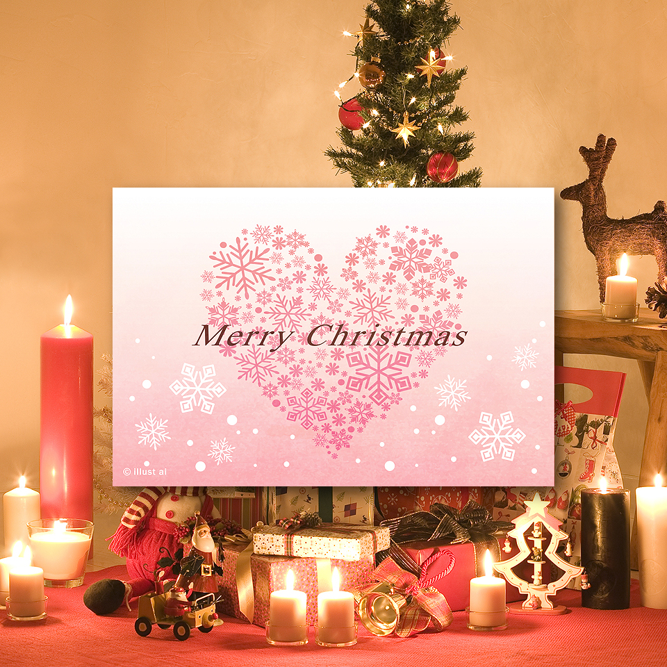 💖可愛いピンクの雪の結晶でハート💖これからの恋人の季節にぴったりの、ピンク一色でできた雪の結晶のハートが、かわいいクリスマスカードです🎄✨ポストカードにして飾ってみたり、クリスマスプレゼントにそっと添えたり色々な使い方を楽しんでくださいね🎶
