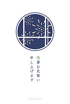 和室の丸窓から花火を観ているような、風情あるデザインの残暑お見舞い。